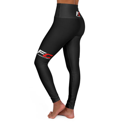 FC Logo High Waisted Yoga Leggings | Black All-Over Print
