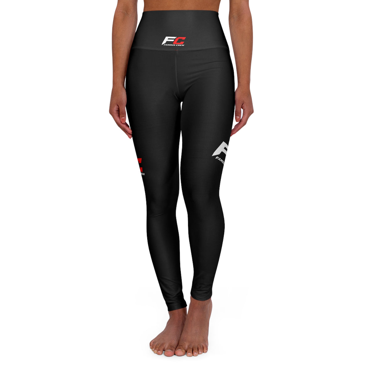 FC Logo High Waisted Yoga Leggings | Black All-Over Print